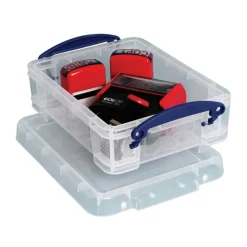 Really Useful Box Plastic Storage Container With Built-In Handles And Snap Lid, 1.75 Liters, 9 1/2" x 7" x 3", Clear