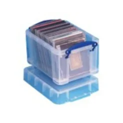 Really Useful Box Plastic Storage Container With Built-In Handles And Snap Lid, 3 Liters, 6 1/2" x 7 1/4", 9 1/2" x 7 1/4" x 6 1/2", Blue