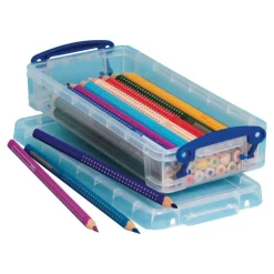 Really Useful Box Plastic Storage Container With Built-In Handles And Snap Lid, 0.55 Liter, 8 1/2" x 4" x 1 3/4", Clear