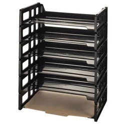 30% Recycled Ribbed Bottom Stackable Letter Trays, Black, Pack Of 6