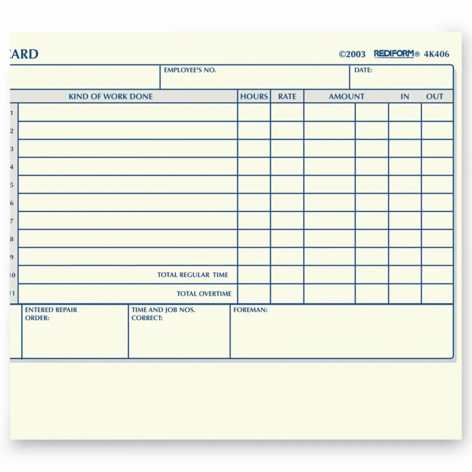 Rediform Daily Time Clock Card Pads, For Daily Time/2-Page, 4.25" x 7", Manila, 100 Pages