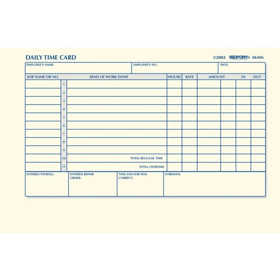Rediform Daily Time Clock Card Pads, For Daily Time/2-Page, 4.25" x 7", Manila, 100 Pages