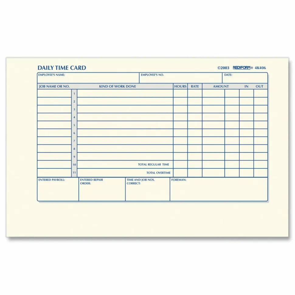 Rediform Daily Time Clock Card Pads, For Daily Time/2-Page, 4.25" x 7", Manila, 100 Pages