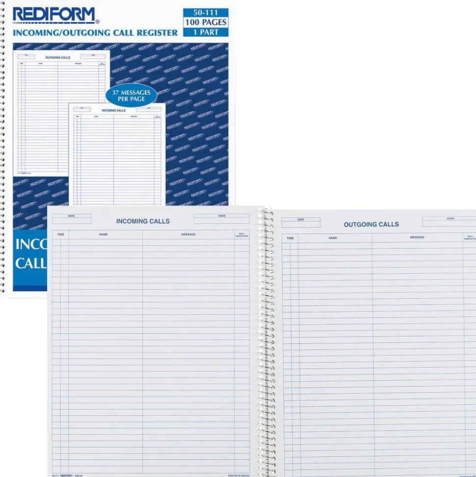 Rediform Incoming/Outgoing Call Register Book, 100 Sheets, 8 1/2" x 11"