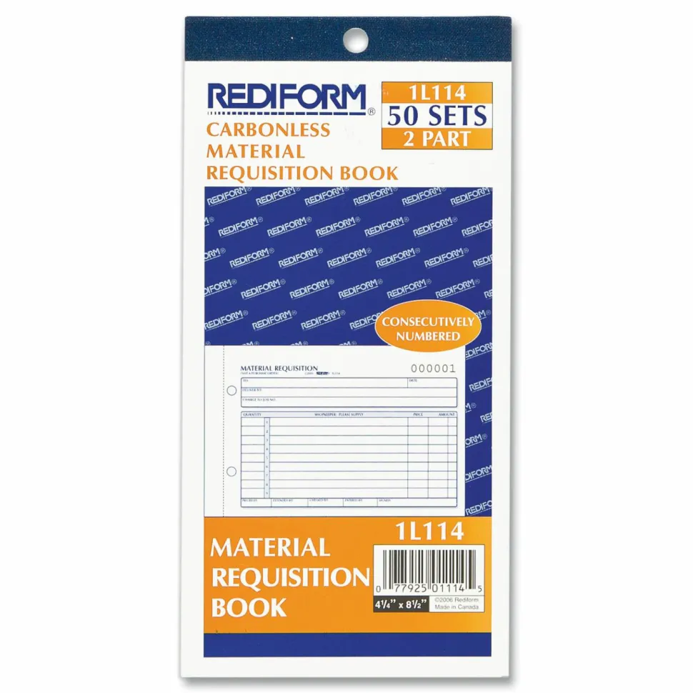 Rediform Material Requisition Purchasing Forms - 50 Sheet(s) - 2 PartCarbonless Copy - 7 7/8"x4 1/4" Sheet Size - White, Yellow - Black Print Color