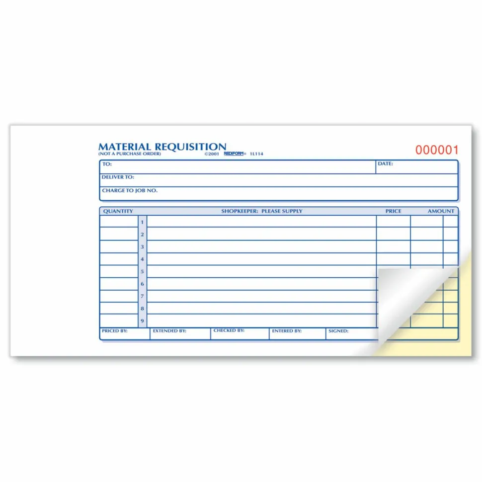 Rediform Material Requisition Purchasing Forms - 50 Sheet(s) - 2 PartCarbonless Copy - 7 7/8"x4 1/4" Sheet Size - White, Yellow - Black Print Color