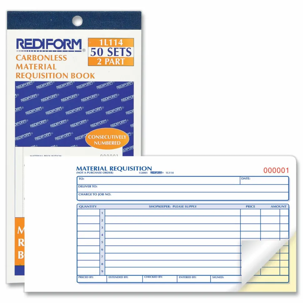 Rediform Material Requisition Purchasing Forms - 50 Sheet(s) - 2 PartCarbonless Copy - 7 7/8"x4 1/4" Sheet Size - White, Yellow - Black Print Color