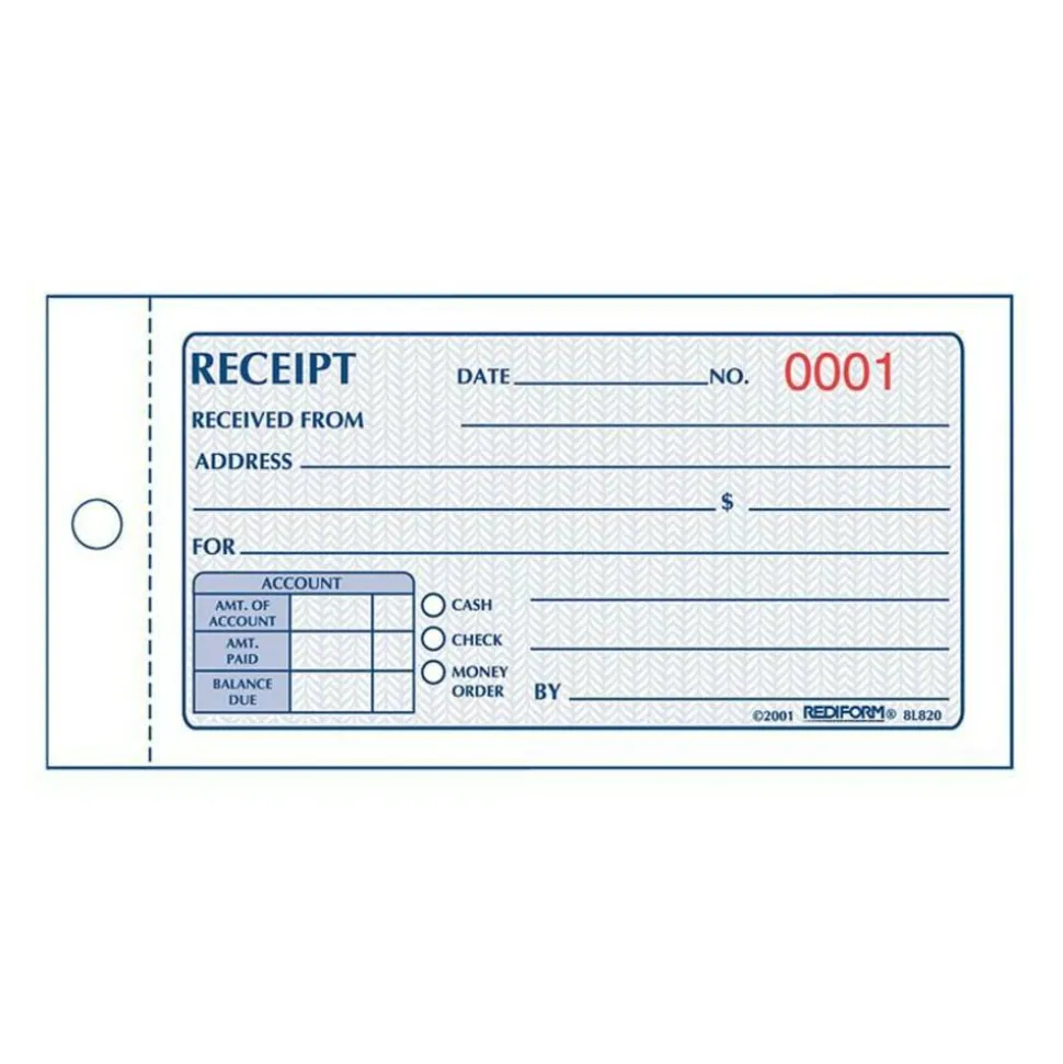 Rediform Money Receipt 2/Part Collection Forms - 50 Sheet(s) - 2 PartCarbonless Copy - 5"x2 3/4" Sheet Size - White, Yellow - Assorted Sheet(s)