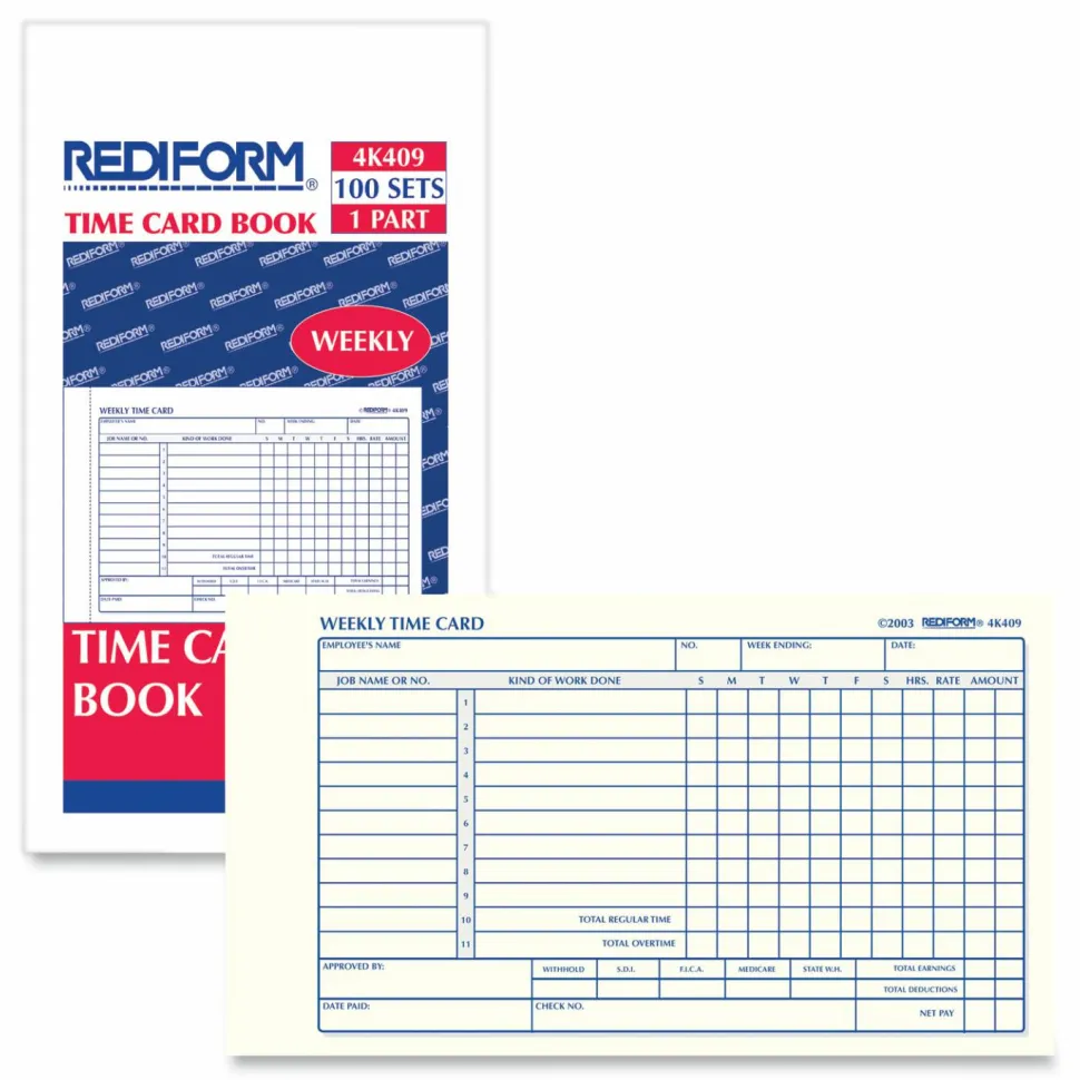Rediform Weekly Time Clock Card Pad, 4.25" x 7", Manila, Pad Of 100