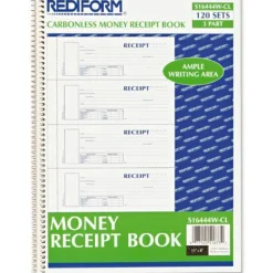 Rediform Wirebound Money Receipt Book, 3-Part, Carbonless, 2 3/4" x 7", Set Of 120