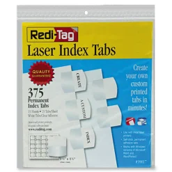 Redi-Tag Laser Index Tabs, 1 1/8" x 1 1/4", White, Pack Of 375