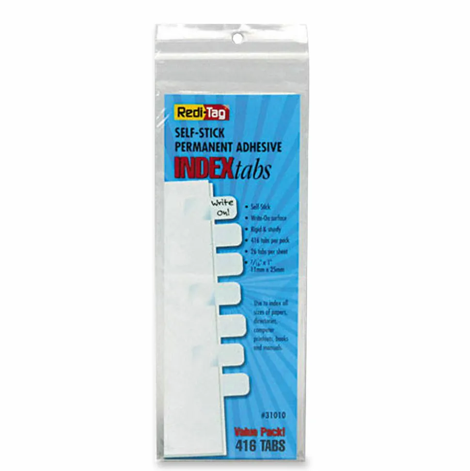 Redi-Tag Permanent Index Tabs, Blank, White, Pack Of 12