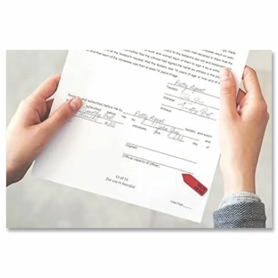 Redi-Tag Preprinted Signature Flags In Dispenser, SIGN HERE, Red