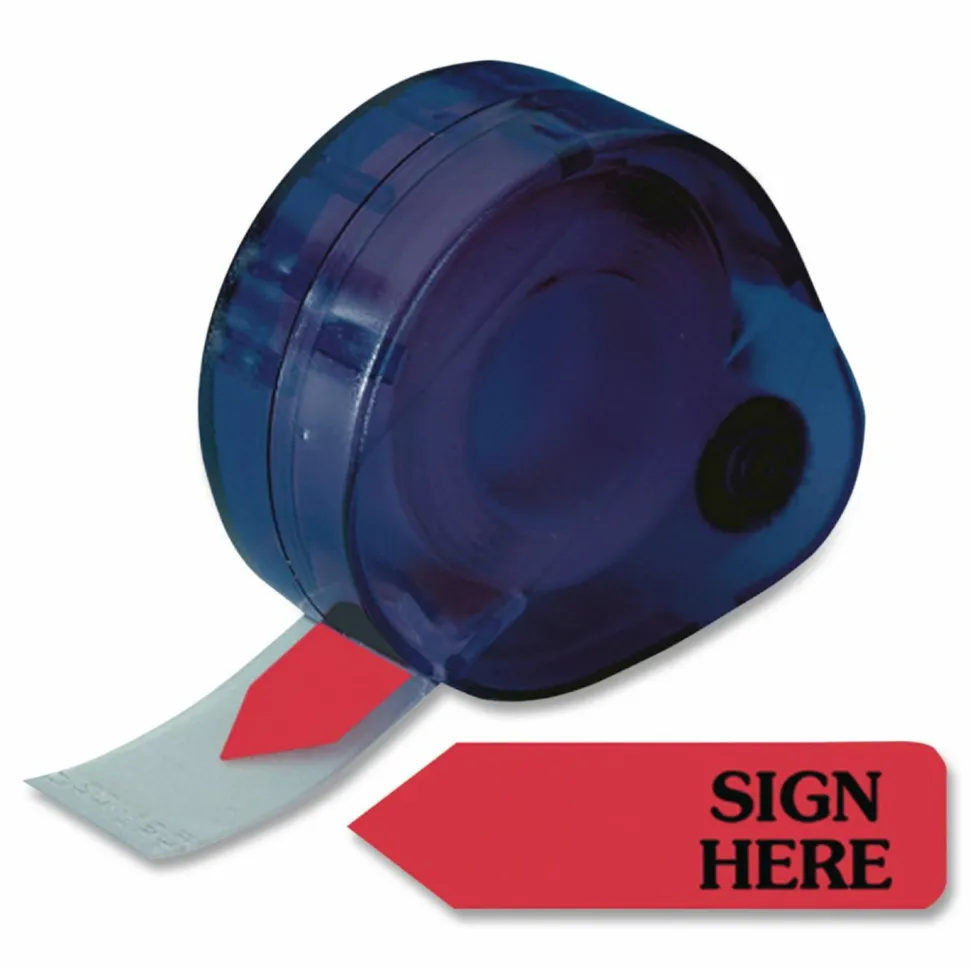 Redi-Tag Preprinted Signature Flags In Dispenser, SIGN HERE, Red