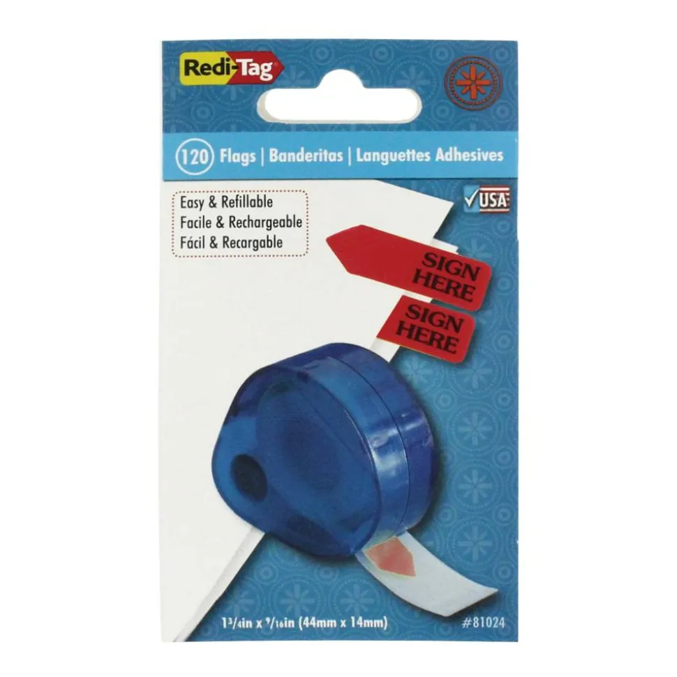 Redi-Tag Preprinted Signature Flags In Dispenser, SIGN HERE, Red