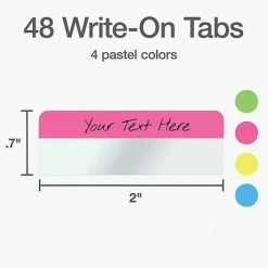 Redi-Tag Removable Index Tabs, Assorted Colors, 2" x 11/16", Pack Of 48