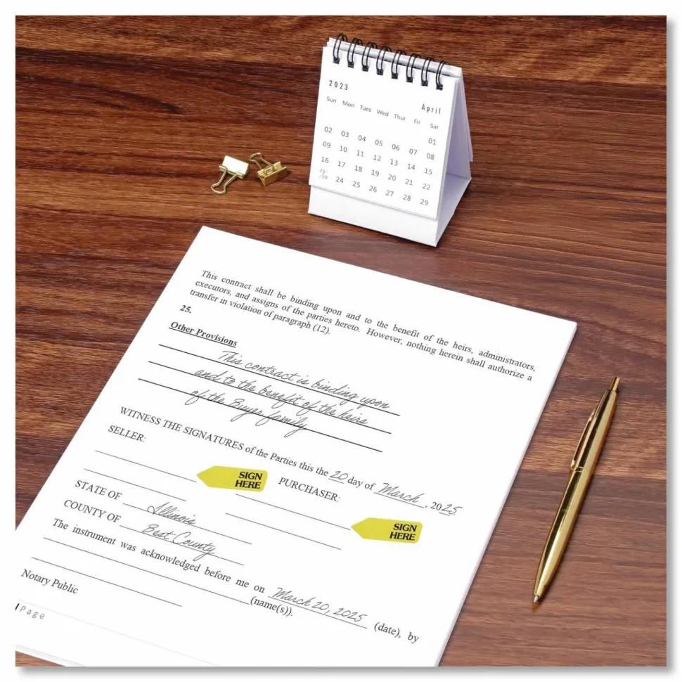 Redi-Tag Sign Here Arrow Flags Dispenser Refills, 1.88" x 0.56" - "SIGN HERE", Yellow, Removable, 120 Flags Per Roll, 6 Rolls