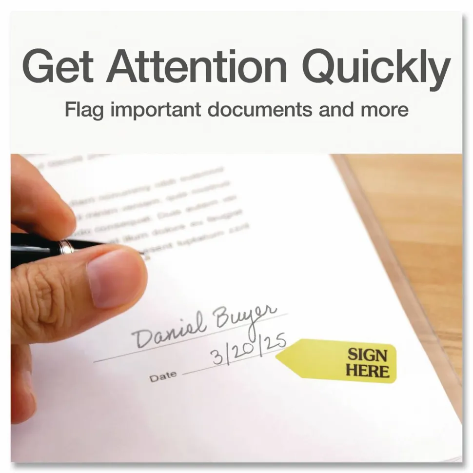 Redi-Tag Sign Here Arrow Flags Dispenser Refills, 1.88" x 0.56" - "SIGN HERE", Yellow, Removable, 120 Flags Per Roll, 6 Rolls