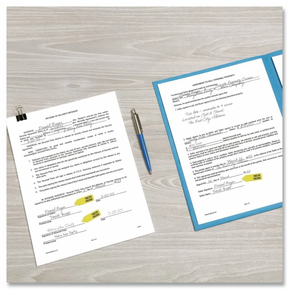 Redi-Tag Sign Here Arrow Flags Dispenser Refills, 1.88" x 0.56" - "SIGN HERE", Yellow, Removable, 120 Flags Per Roll, 6 Rolls