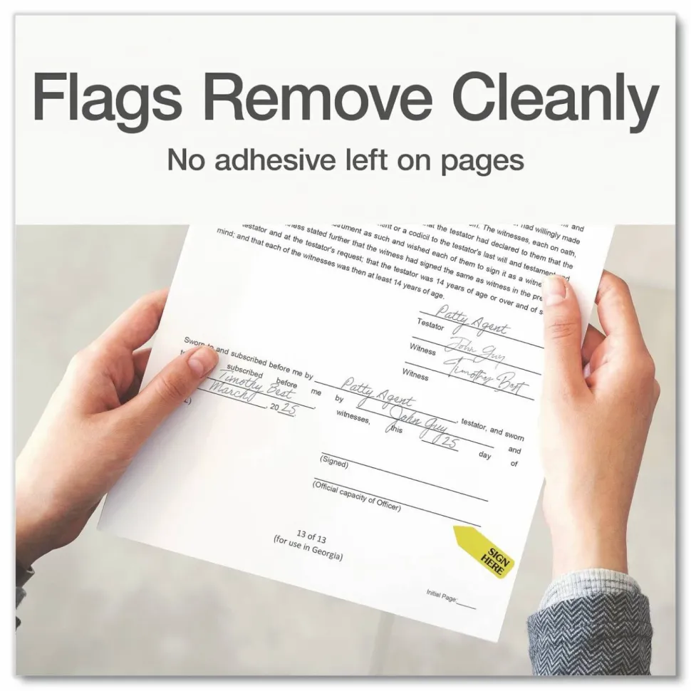 Redi-Tag Sign Here Arrow Flags Dispenser Refills, 1.88" x 0.56" - "SIGN HERE", Yellow, Removable, 120 Flags Per Roll, 6 Rolls