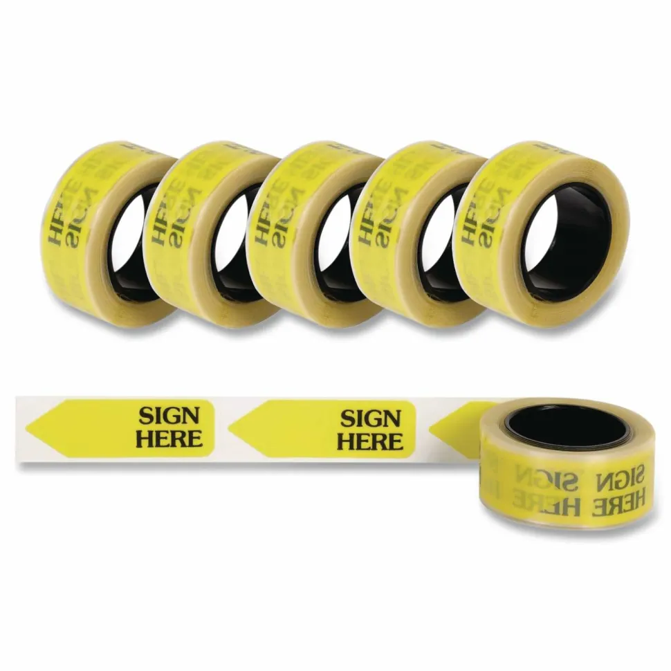 Redi-Tag Sign Here Arrow Flags Dispenser Refills, 1.88" x 0.56" - "SIGN HERE", Yellow, Removable, 120 Flags Per Roll, 6 Rolls