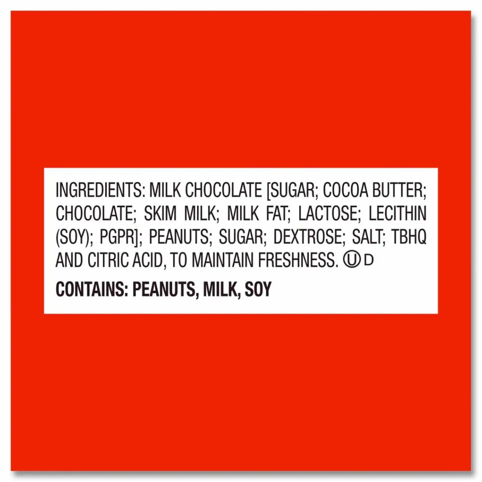 Reese's Peanut Butter Cups Bar, Full Size, 1.5 oz Bar, 2 Cups/Bar, 36 Bars/Box