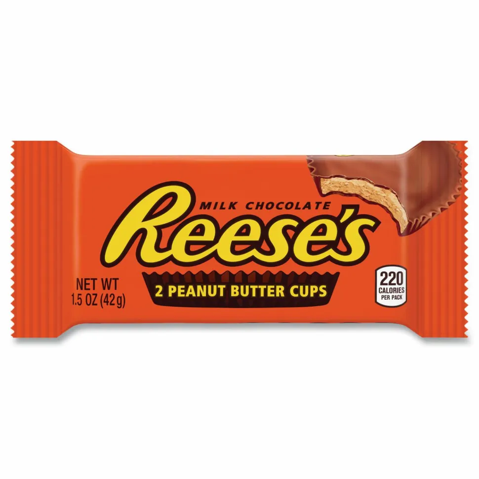 Reese's Peanut Butter Cups Bar, Full Size, 1.5 oz Bar, 2 Cups/Bar, 36 Bars/Box