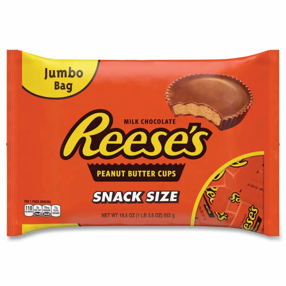 Reese's Snack Size Peanut Butter Cups, Jumbo Bag, 19.5 oz Bag