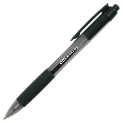 Retractable Ballpoint Pens With Grips, Medium Point, 1.0 mm, Black Barrels, Black Ink, Pack Of 50 Pens