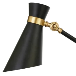 Rex Two-Tone/Height-Adjustable Floor Lamp with Metal Shade in Black/Brass/Black