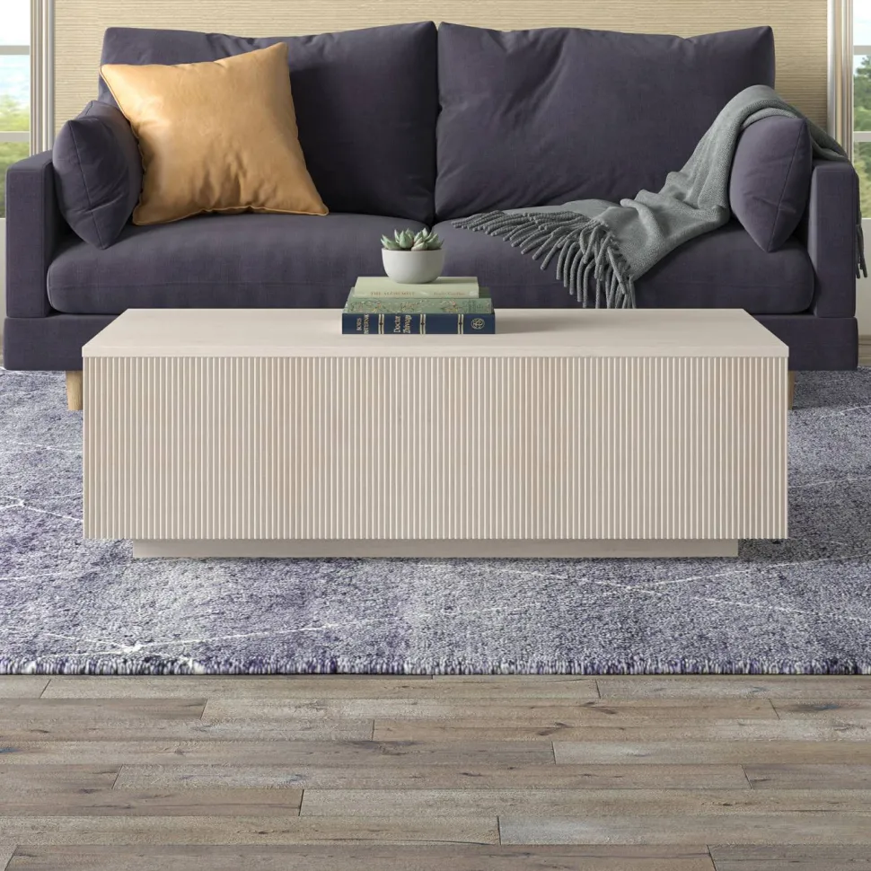Reyes 48" Wide Rectangular Coffee Table in Alder White