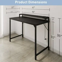 Rezio 47” Computer Desk with Hutch and Integrated Power, Black, BIFMA Compliant