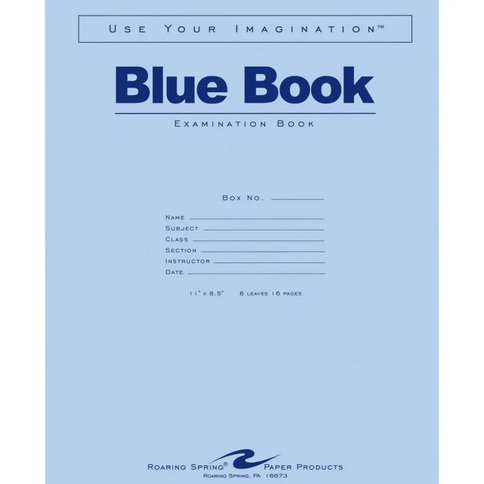 Roaring Spring Blue Book Wide-Ruled Examination Books, 8 1/2" x 11", Pack Of 50