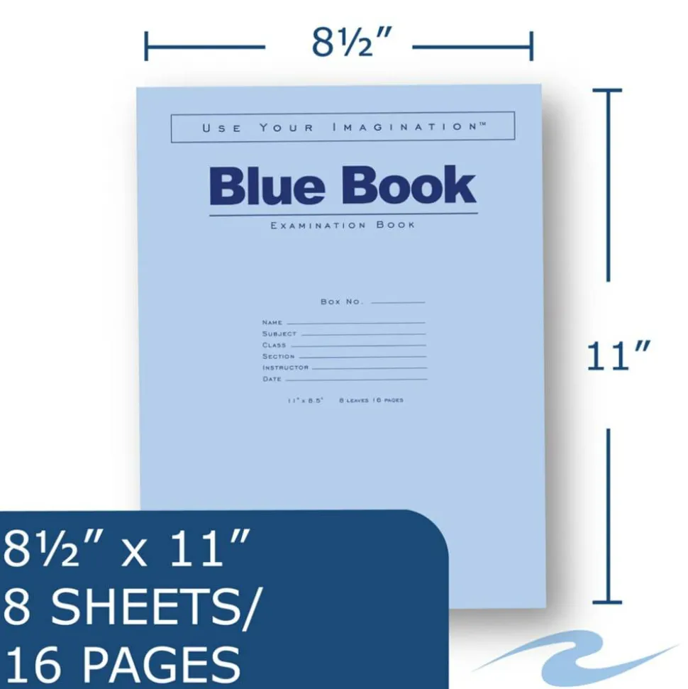 Roaring Spring Blue Book Wide-Ruled Examination Books, 8 1/2" x 11", Pack Of 50