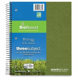 Roaring Spring Earthtones BioBased Paper Notebook, 3-Subject, College Rule, Randomly Assorted Cover Colors, (120) 11 x 9 Sheets, 24/Carton