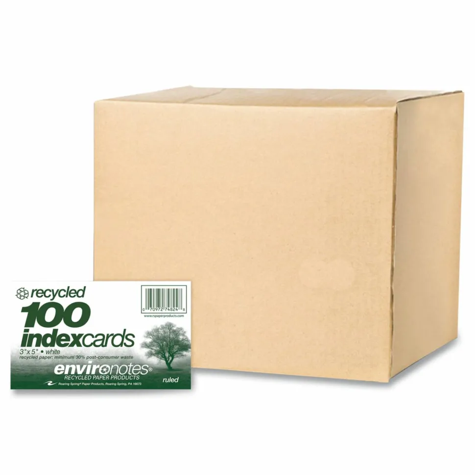 Roaring Spring Environotes Recycled Index Cards, Narrow Rule, 3 x 5 White, 100 Cards, 36/Carton