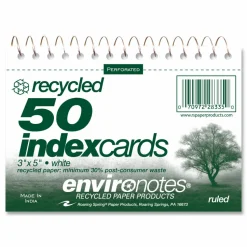 Roaring Spring Environotes Wirebound Recycled Index Cards, Narrow Rule, 3 x 5, White, 50 Cards, 24/Carton