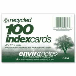 Roaring Spring Environotes Recycled Index Cards, Narrow Ruled, 4 x 6, White, 100 Cards, 36/Carton
