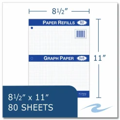 Roaring Spring Graph Filler Paper, 3-Hole, 8.5 x 11, Quadrille: 5 sq/in, 80 Sheets/Pack, 24 Packs/Carton