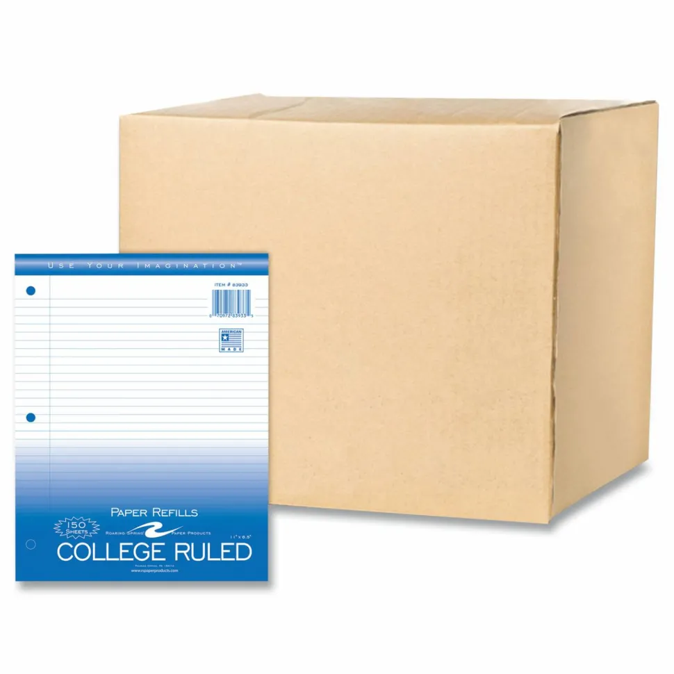 Roaring Spring Loose Leaf Paper, 8.5 x 11, 3-Hole Punched, College Rule, White, 150 Sheets/Pack, 24 Packs/Carton