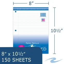 Roaring Spring Loose Leaf Paper, 8 x 10.5, 3-Hole Punched, Wide Rule, White, 150 Sheets/Pack, 24 Packs/Carton