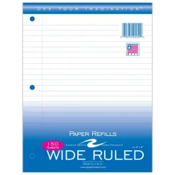 Roaring Spring Loose Leaf Paper, 8 x 10.5, 3-Hole Punched, Wide Rule, White, 150 Sheets/Pack, 24 Packs/Carton