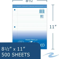 Roaring Spring Loose Leaf Paper, 8.5 x 11, 3-Hole Punched, College Rule, White, 500 Sheets/Pack, 5 Packs/Carton