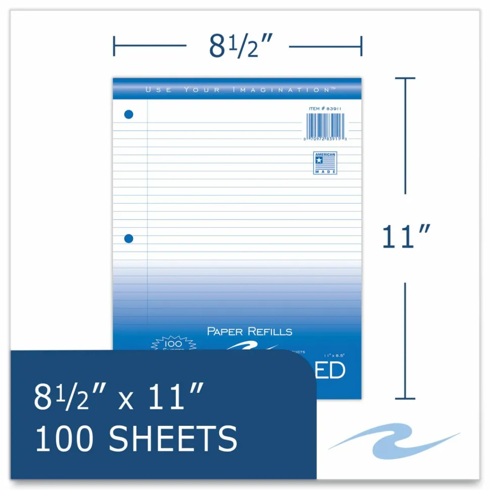 Roaring Spring Loose Leaf Paper, 8.5 x 11, 3-Hole Punched, College Rule, White, 100 Sheets/Pack, 48 Packs/Carton