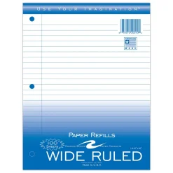 Roaring Spring Loose Leaf Paper, 8 x 10.5, 3-Hole Punched, Wide Rule, White, 100 Sheets/Pack, 48 Packs/Carton