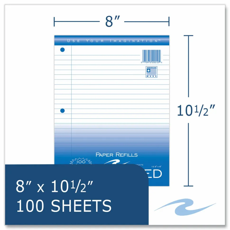 Roaring Spring Loose Leaf Paper, 8 x 10.5, 3-Hole Punched, Wide Rule, White, 100 Sheets/Pack, 48 Packs/Carton