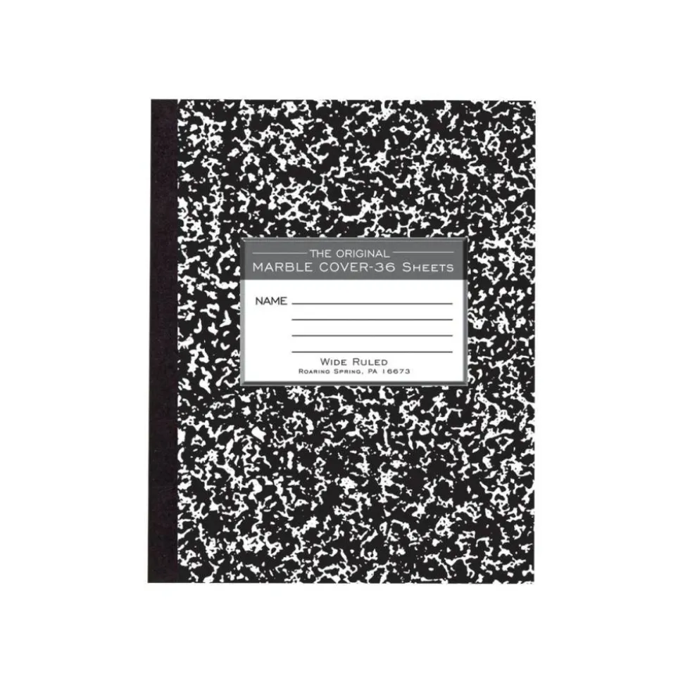 Roaring Spring Tape Bound Composition Notebook, 8 1/2" x 7", 48 Sheets, Black Marble