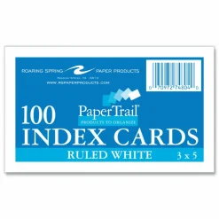 Roaring Spring White Index Cards, Narrow Ruled, 3 x 5, White, 100 Cards/Pack, 36/Carton