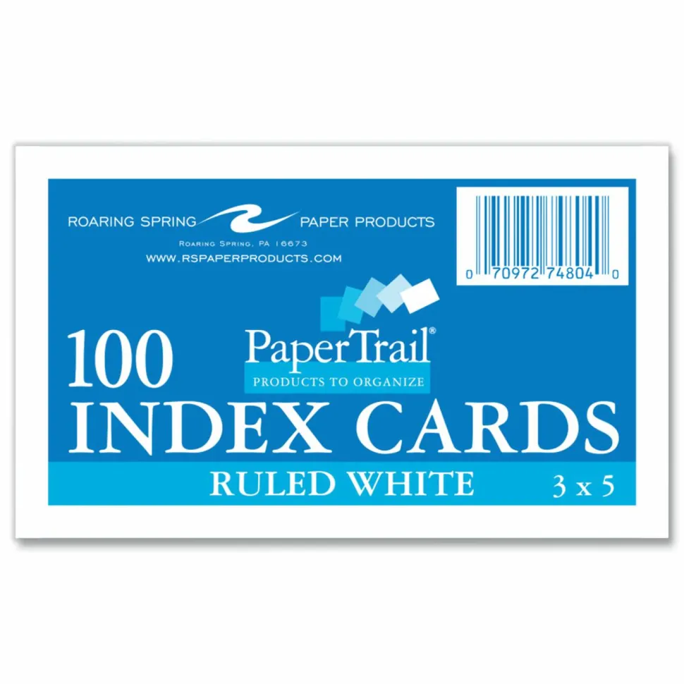 Roaring Spring White Index Cards, Narrow Ruled, 3 x 5, White, 100 Cards/Pack, 36/Carton