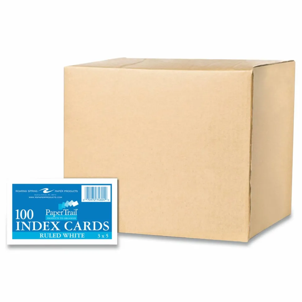 Roaring Spring White Index Cards, Narrow Ruled, 3 x 5, White, 100 Cards/Pack, 36/Carton